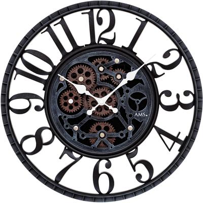 Wanduhr AMS "W9634", grau (anthrazit), Wanduhren, B/H/L: 6cm, Wanduhr, Quarzuhr,Wohnzimmer,Esszimmer,Küche,Arbeitszimmer,Büro, Flur