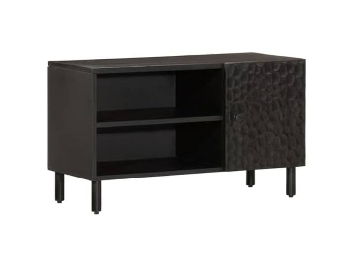 HEFZGDB TV-Schrank Schwarz 80x31x46 cm Massivholz Mango mit Stauraum und Eisenbeinen für Stabilität und Langlebigkeit