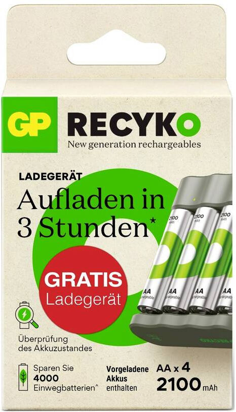 GP Batteries GP ReCyko Rechargeable Battery 4-Pack 2100mAh-AA (Diversen) Nieuw