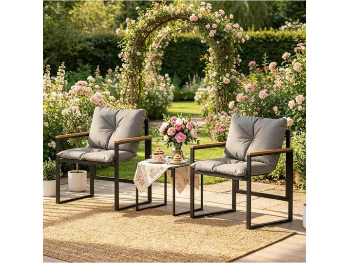SENVIRO Salon bas jardin 2 personnes 64 x 62 x 68 cm noir gris coussins inclus