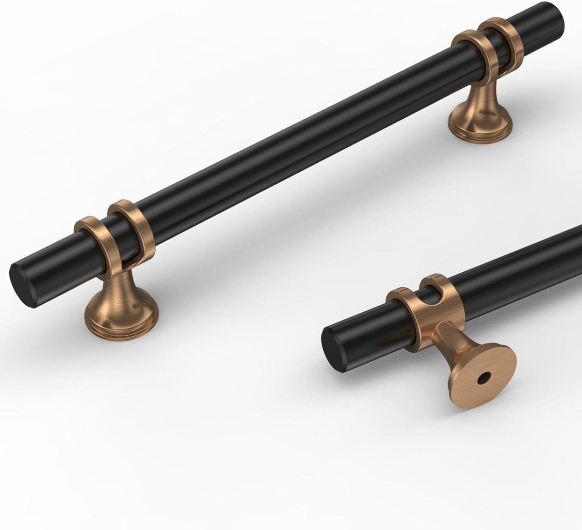 Keukenkast handgrepen in mat zwart en champagne brons, 128 mm
