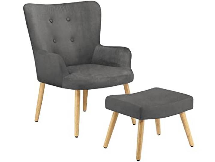 Coco Sessel aus Samt grau Polster/Gummibaumholz