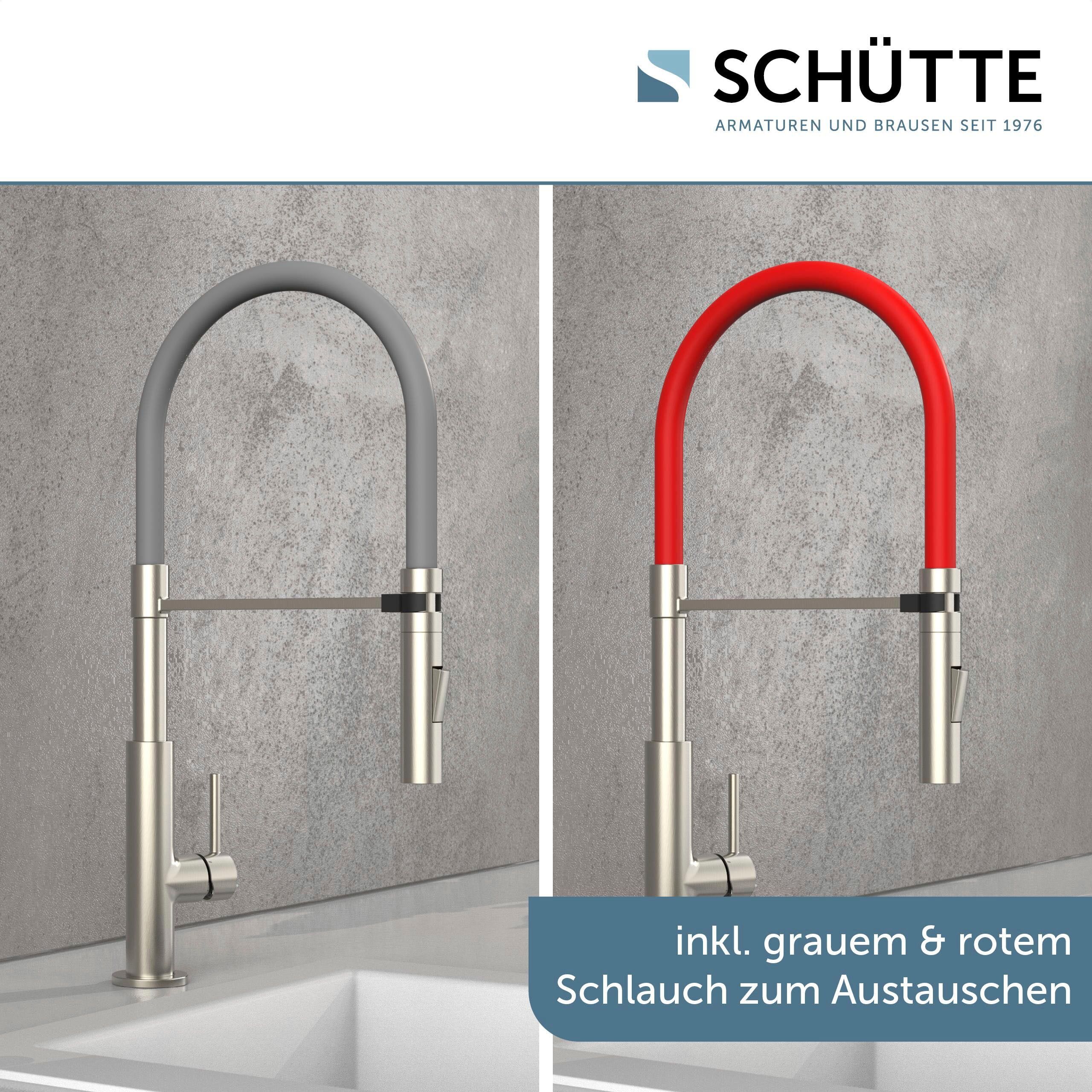 Spültischarmatur SCHÜTTE "Design", silber (silberfarben), Armaturen, Spültischarmatur, ausziehbar, 360 schwenkbar, Edelstahloptik/Schwarz, Hochdruck silberfarben Einheitsgröße