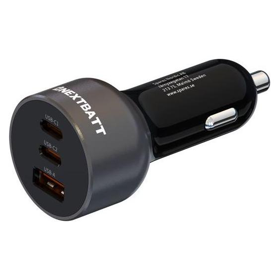 Nextbatt 128W Autoladegerät 2x USB-C/1xUSB-A - Schwarz/Grau (NB-056CCA-128W)