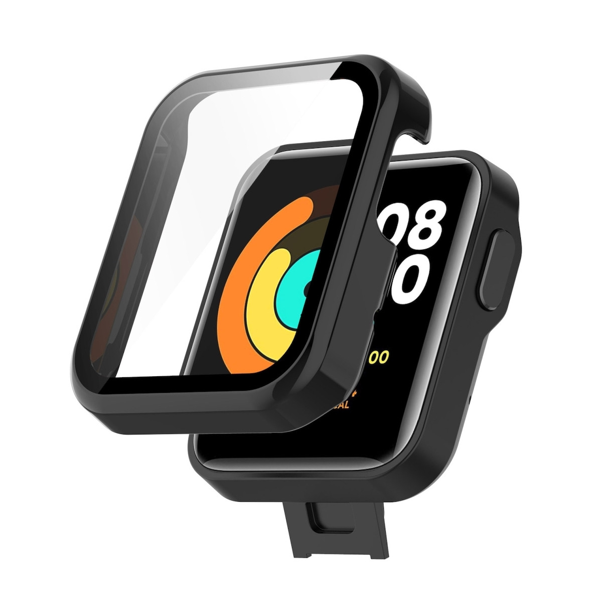 Wigento Premium beschermhoes voor Xiaomi Mi Watch Lite - PC en gehard glas - Zwart