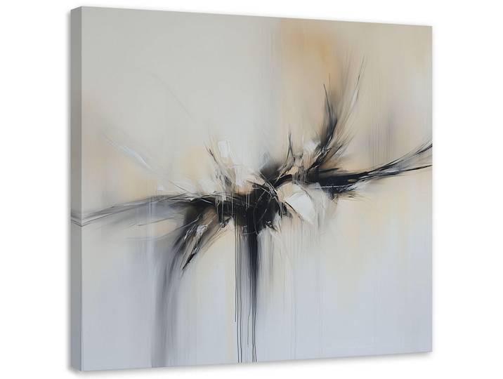 Feeby Leinwandbild Abstrakte beige-schwarze Farbeffekt 50x50cm, Beige, Quadratisch, 50x50 cm, Bilder & Rahmen, Bilder, Leinwandbilder