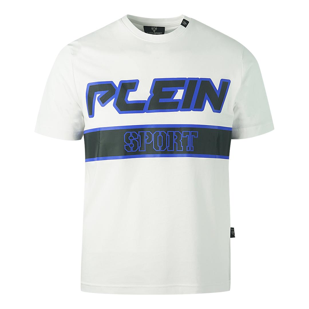 Plein Sport Blau Block Logo Weißes T-Shirt