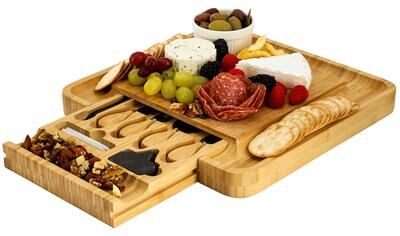 MegaChef Bamboo Charcuterie Cheese Board w/ Cheese Utensils and Accessories Set