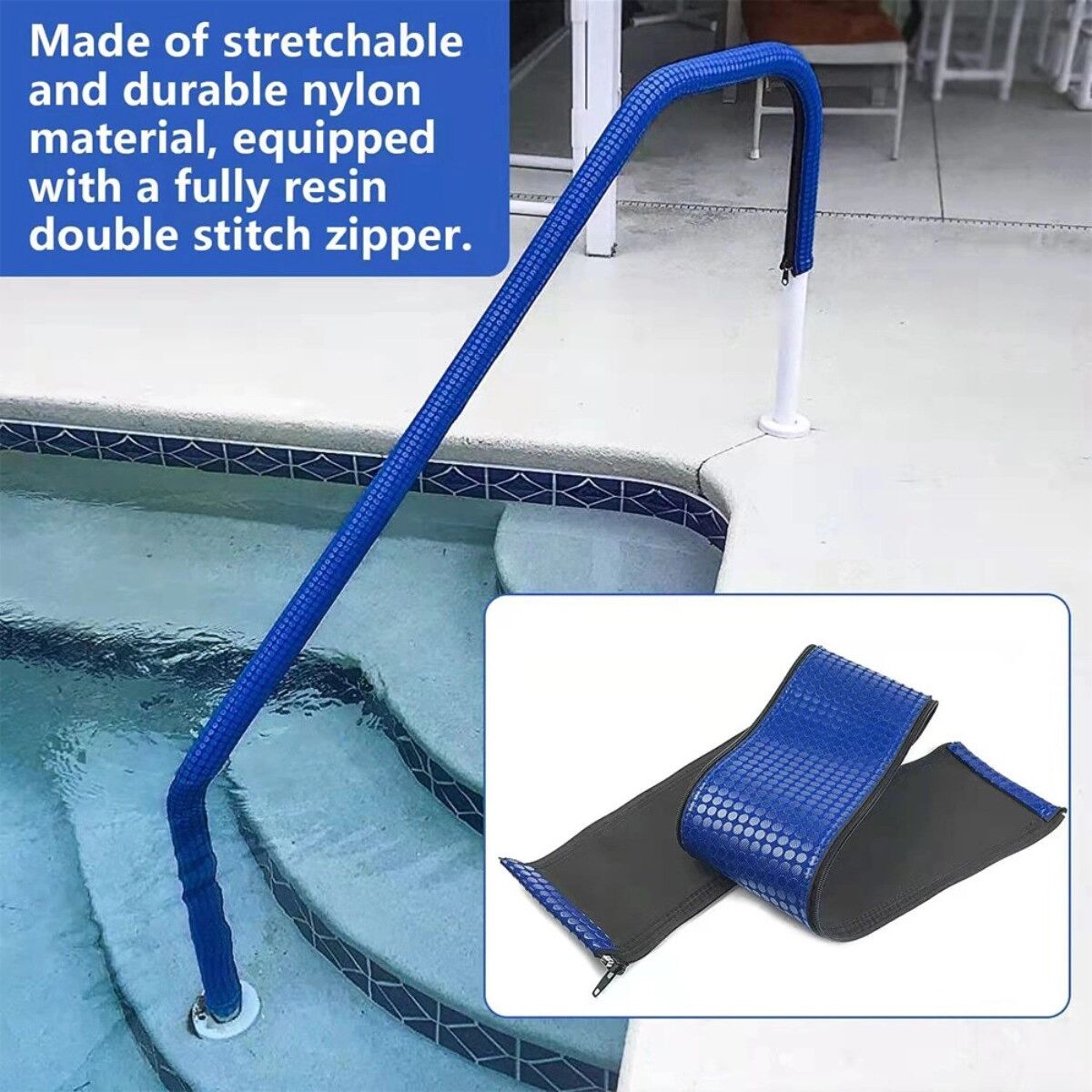 INF (4ft) Anti-Rutsch Handlaufüberzug für Pool - Gummi, Reißverschluss, Blau/Navyblau Schutzmanschette