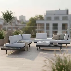 Loungegarnitur-Set Emma Grau Outdoorstoff/Metall