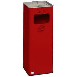 PROREGAL Klassischer Kombiascher eckig | HxBxT 66,5x26x26cm | Verzinkter Stahl | Rot | Mülleimer Aschenbecher Abfalleimer