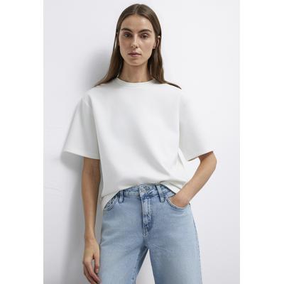 T-Shirt MAVI "SHORT SLEEVE FASHION JERSEY", Damen, Gr. S, weiß (antique weiß), 69% Baumwolle, 21% Polyester, 10% Elasthan, unifarben, normal normal, Rundhals, Shirts T-Shirt, T-Shirt Oversize