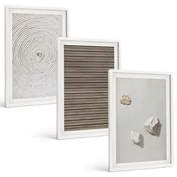 BILDER SET 3er Set - 40x60 cm Weißer Rahmen - Natürliche Texturen Holz Stein