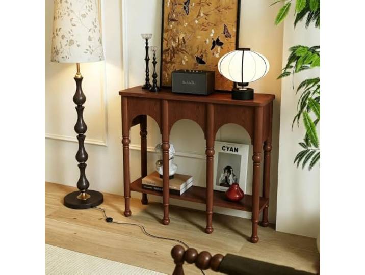 Massivholz‑Eingangstisch, Konsolenschrank im französischen Retro‑Stil Massivholzverarbeitung, geruchsarme E1‑Oberfläche, keine Montage nötig(Brown,100cm/39.4 )