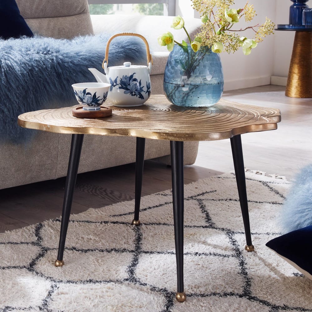 FineBuy Table basse en aluminium, doré Doré 64x37x64cm