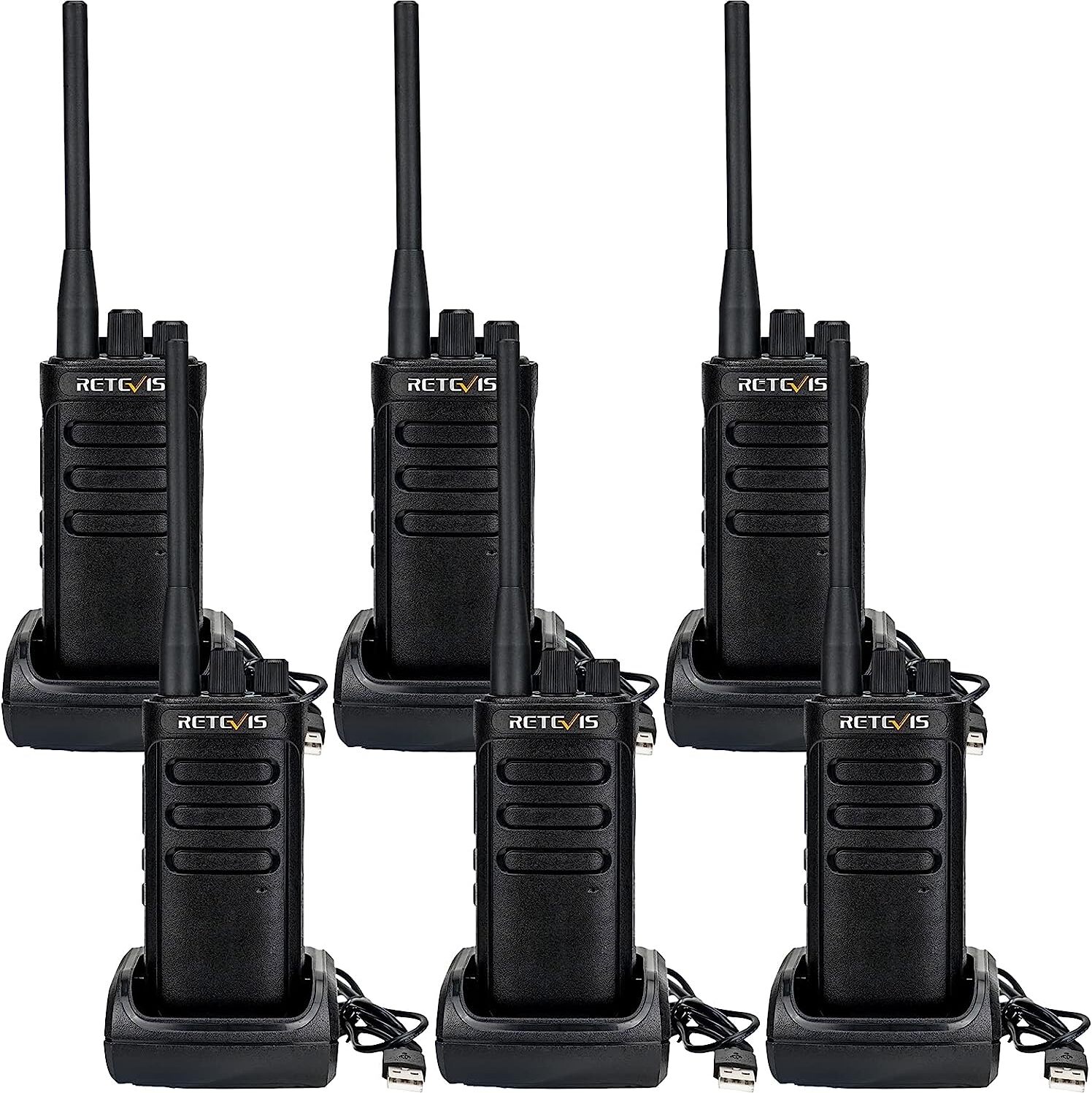 Retevis RB85 Professionelle Walkie-Talkies, AI Rauschreduzierung Zwei-Wege-Radio mit Großer Reichweite, 2000mAh Wiederaufladbarer Handheld-Transceiver für Baustelle, Schule,Transport(Schwarz, 6 Stück)