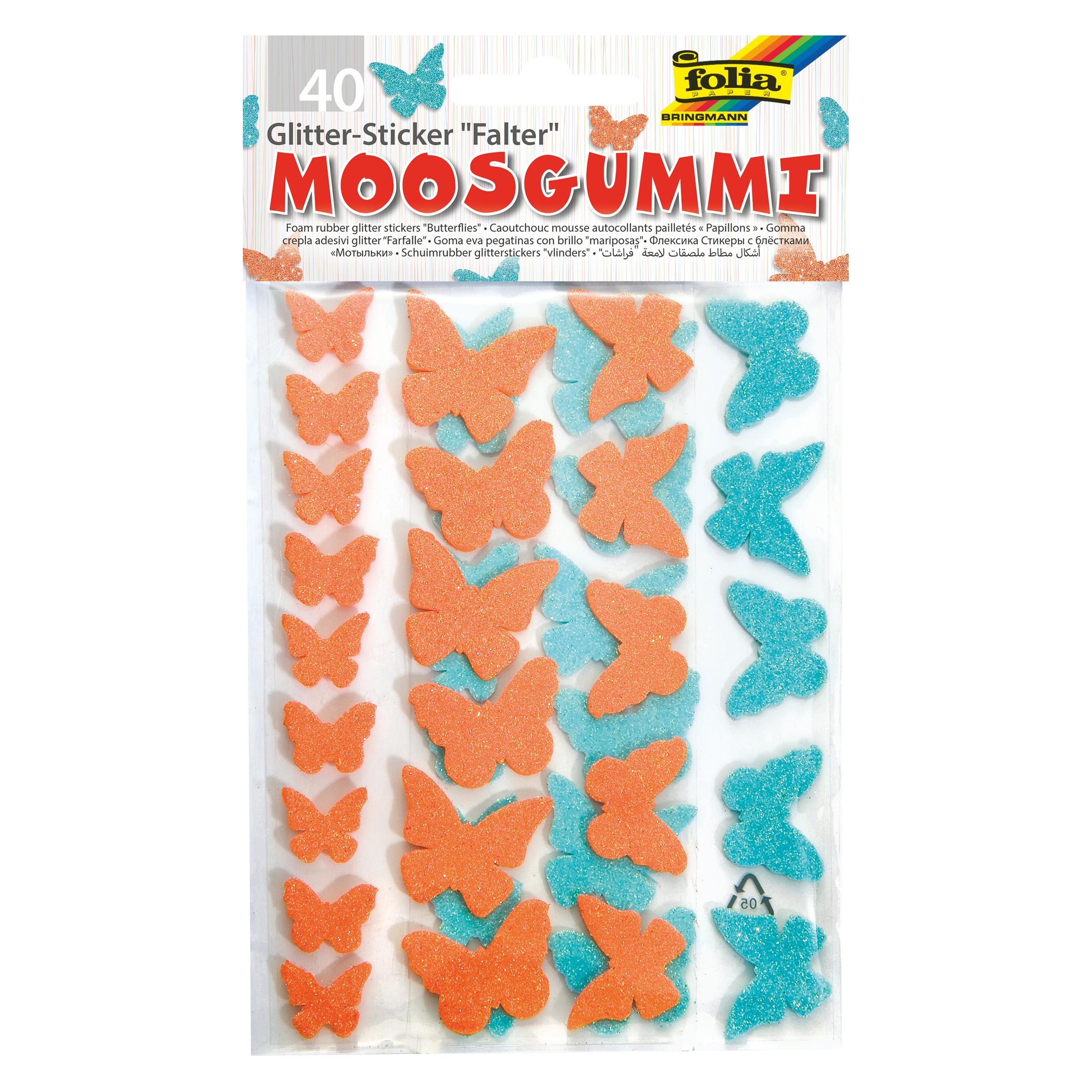 Folia Moosgummi Glitter-Sticker Falter40-tlg. (40 Sticker) (25438562)