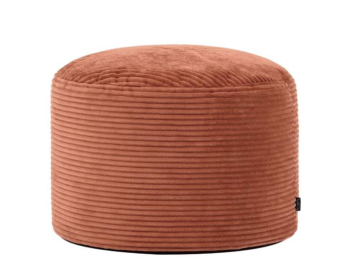 Pouf repose-pieds round velours côtelé orange terracotta