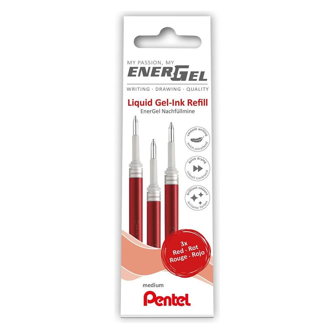 Pentel Tintenrollermine Rot EnerGel (Rot, 0.35 mm, 3 Stk.) (LR7-3B)