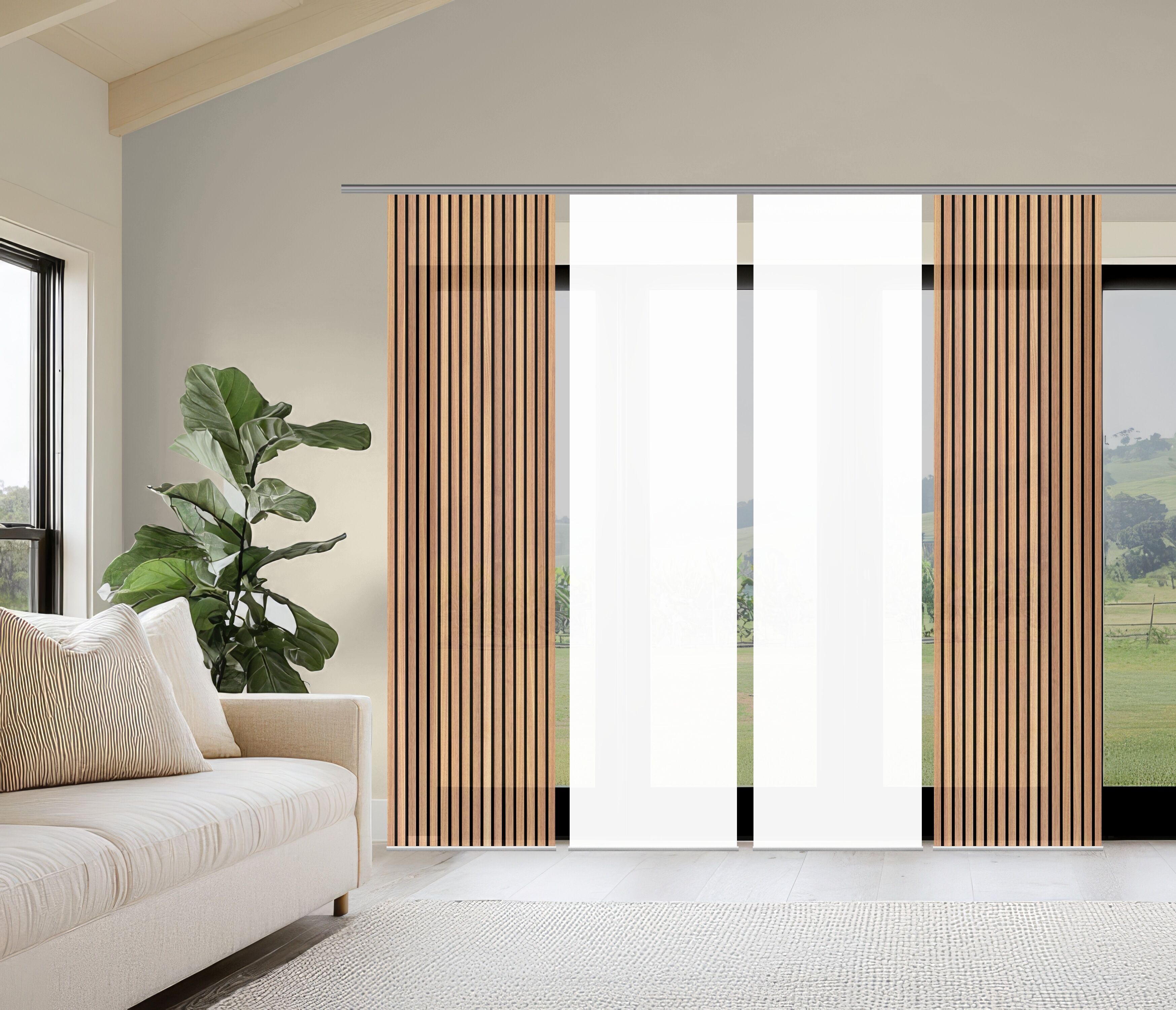 Schiebegardine HOME WOHNIDEEN "PANILO", braun, B:60cm H:245cm, Polyester, Gardinen, Schiebegardine, Schiebewand Seidenoptik, SET, Digitaldruck braun 245cm, Paneelwagen, 60cm