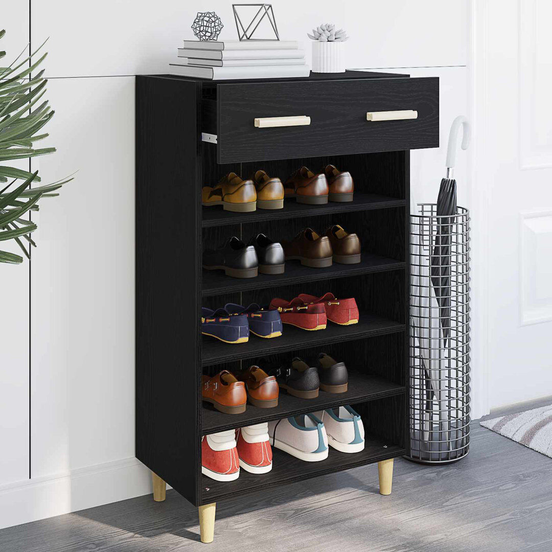 Lily Manor 10 Pair Shoe Storage Cabinet Black Oak 10