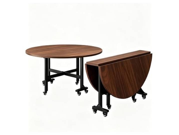 Runder Esstisch Mit Klappplatten, 6 Feststellbare Rollen, Platzsparend Robuster Klapptisch, platzsparendes Design, für Küche, Wohnung oder Frühstücksecke(Braun,100x75cm)