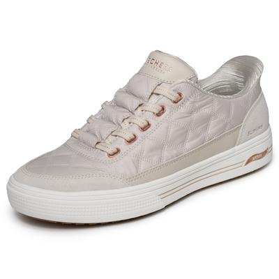 Slip-On Sneaker SKECHERS "ARCH FIT ARCADE-CUDDLE STEPS", Damen, Gr. 43, beige (sanftes weiß), Lederimitat, Nylon, Veloursleder, gesteppt, Schuhe, Slipper, Schlupfschuh, Freizeitsneaker mit elastischen Schnürsenkeln