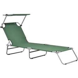Helloshop26 - Sonnenliege mit neigbarem Sonnenschutz Stahl mattsilbernes Polyester dunkelgrün
