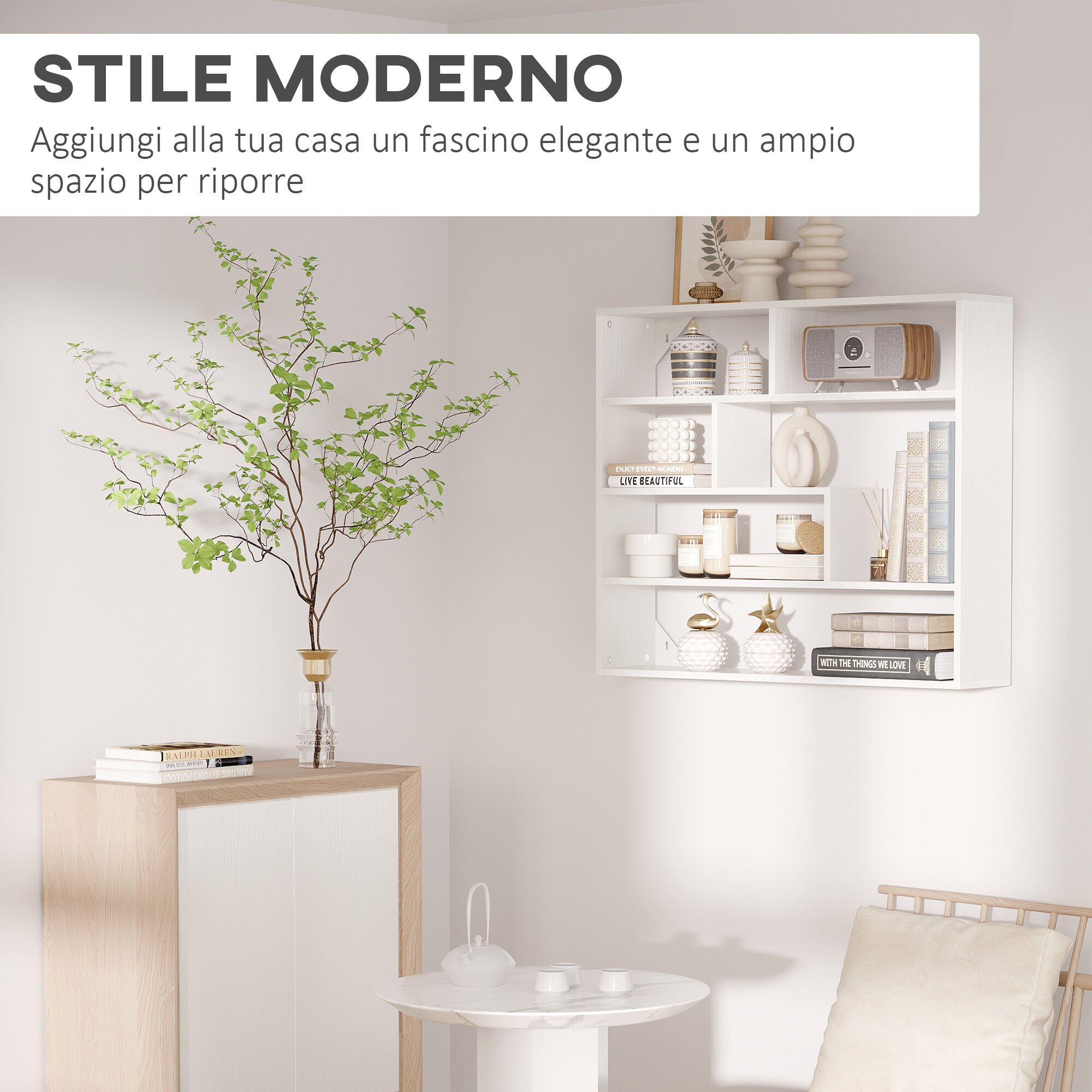 Altro Libreria A Muro Moderna In Legno A 4 Livelli, 94x19.5x80cm, Bianco
