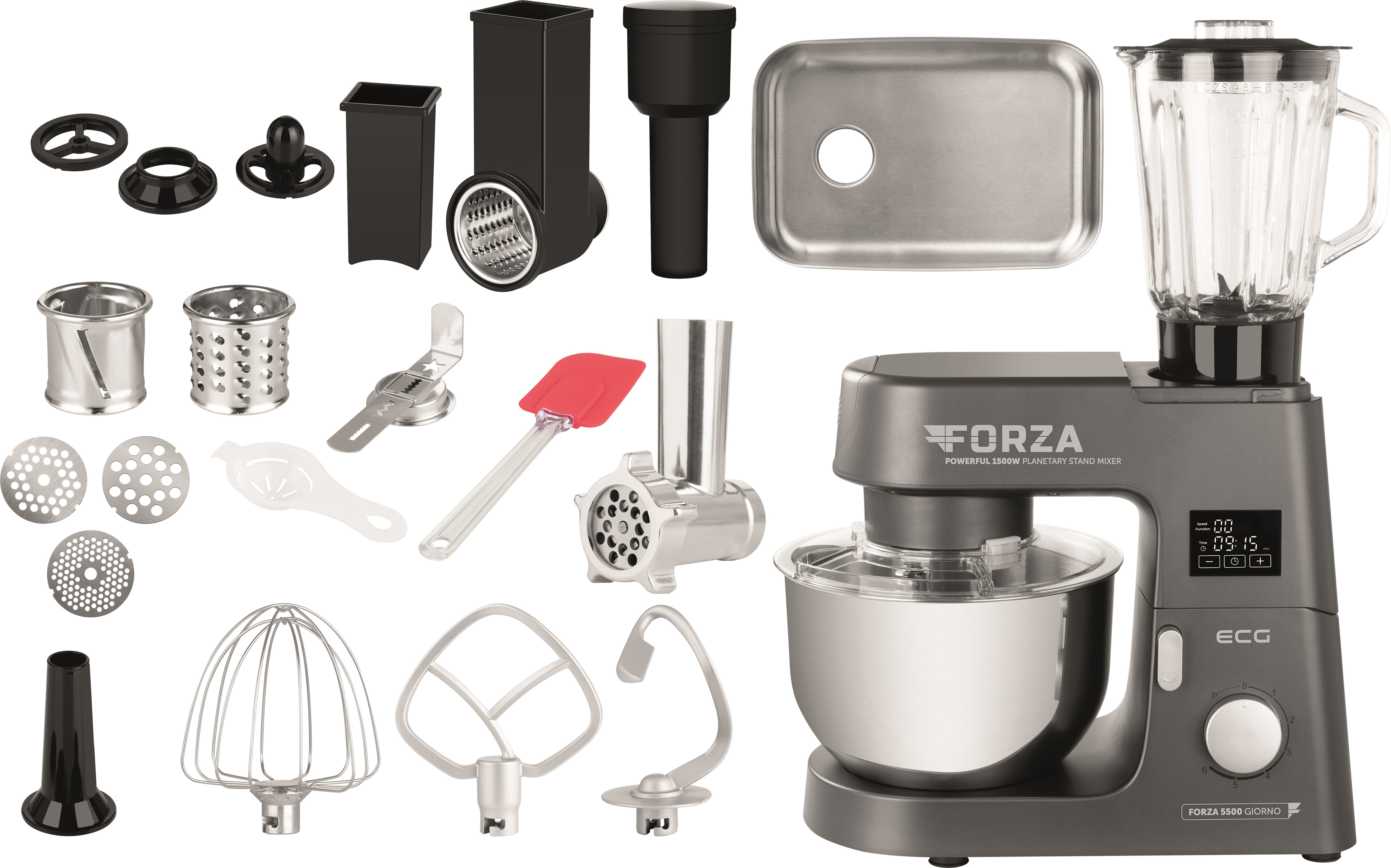ECG FORZA 5500 G S | 6,5 l | Schwarz| Schlagen | Mischung | Kotelett | Schneiden | Schleifen | Eis-Crushen | Kneten | Mixen | Rührer | 1,15 m |