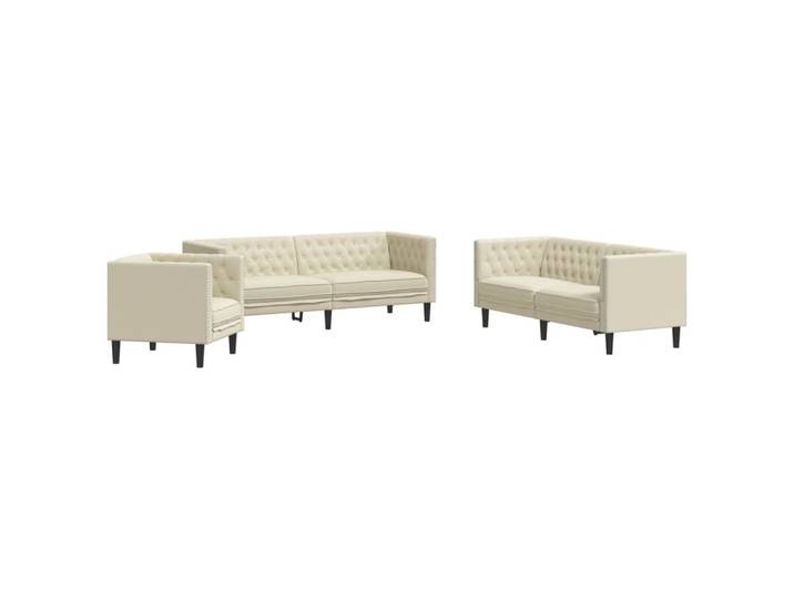 vidaXL Sofa 3-tlg. Chesterfield-Sofa-Set Creme Kunstleder