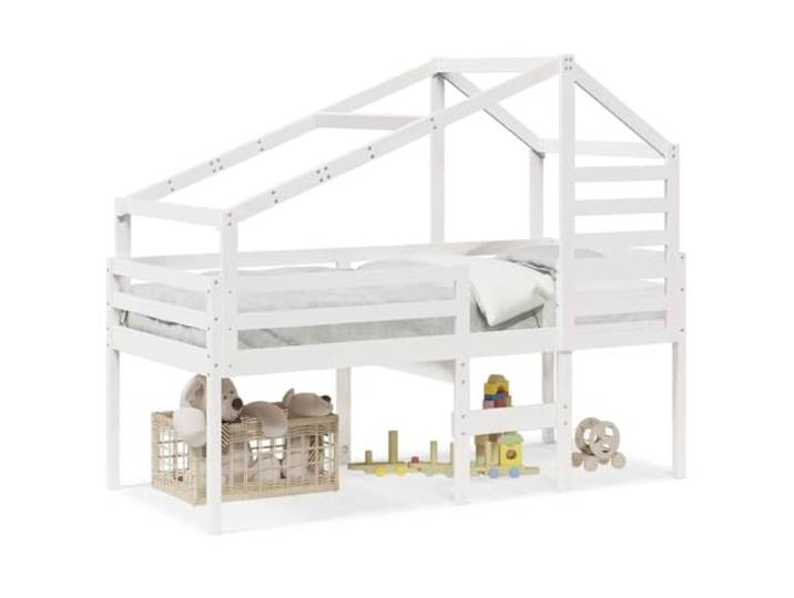 Makastle Kinderhochbett mit Dach Weiß 90x200 cm Kiefer Massivholz Kiefer