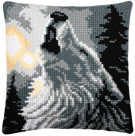 Kreuzstichkissen "Mystischer Wolf"