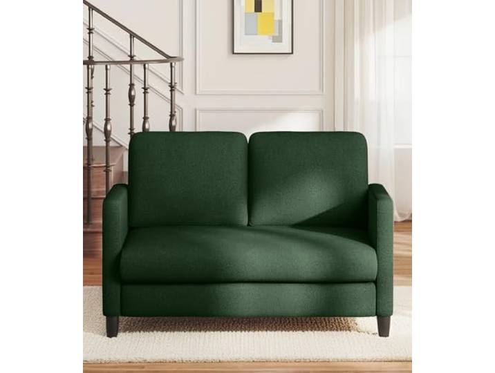 Domusensus 2 Sitzer Sofa, 2 Sitzer Kleinsofa, Ganz aus Holz-Couch, Teddy Fleece Zweisitzer-Kleinsofa, Werkzeugfrei 2er Sofa, 2-Sitzer-Sofa, für Wohnzimmer, Schlafzimmer, Büro, Jugendzimmer, Grün