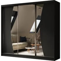 SCHWEBETÜRENSCHRANK Vox II 240/216/61 schwarz mit Spiegel und Schubladen