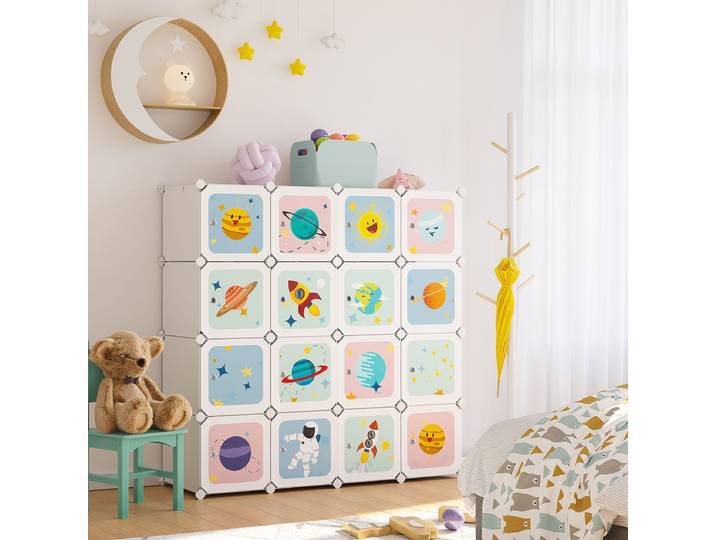 Armoire Picktree 123 x 123 x 31cm Blanc/Multicolore/Blanc