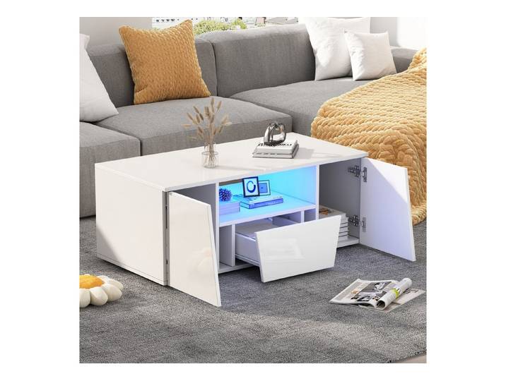 STILVORA Couchtisch mit LED-Beleuchtung,Sofatisch Kaffeetisch mit 2 Schränke&Schublade (Beistelltisch, Kaffeetisch, 1-St., Unregelmäßiges Design, 2 schränke, 1 schublade), mit LED licht, 100*50*40cm