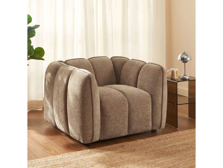 Fauteuil 1 place tissu chenille marron
