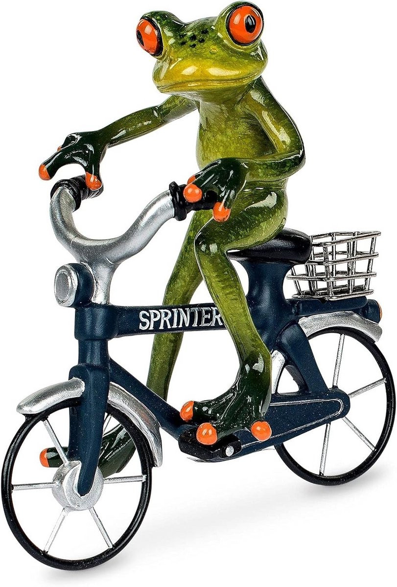 Decoratief kikker figuur op fiets, 17 cm
