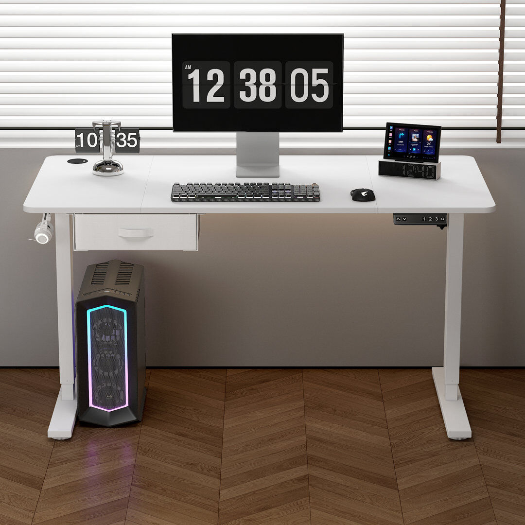 Inbox Zero Alstead Adjustable Height Standing Desk White/White 120cm W x 60cm D