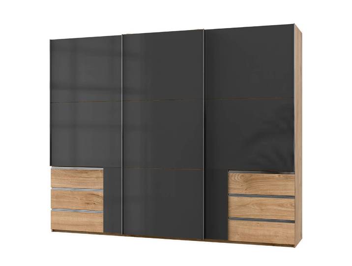 Schwebetürenschrank Level 36 C 300 x 236cm Mehr als 5 Schubladen Hochglanz Grau/Eiche Dekor