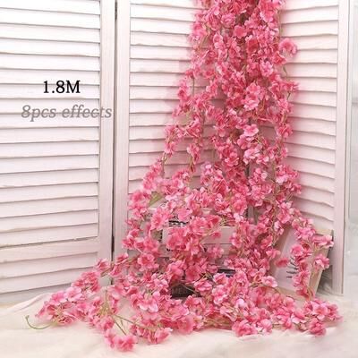 Uplifted Goods Artificial Sakura Floral Garland For Home Garden Decoration rose Red 1.8m