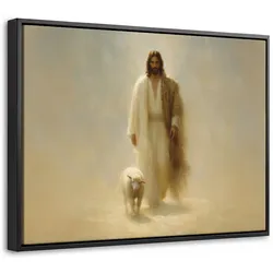 LEINWAND Bilder mit Rahmen - Schaf - Jesus - Pinselstriche - Abstrakt - 40x30