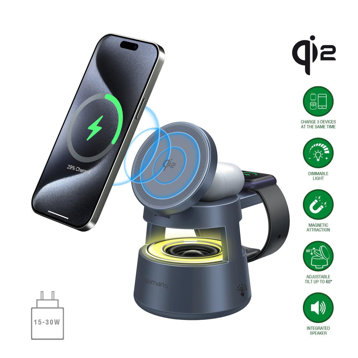 4smarts Qi2 Charging Station Aura Sound Spacegrau 541327
