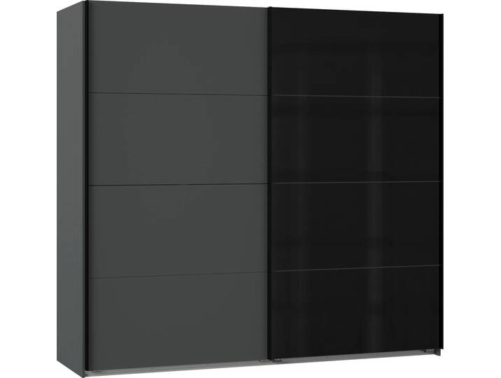 Schwebetürenschrank WIMEX Ernesto , grau (graphit, glas schwarz), B:225cm H:208cm T:65cm, Holzwerkstoff, Schränke, Schwebetürenschrank, mit farbigen Glaselementen