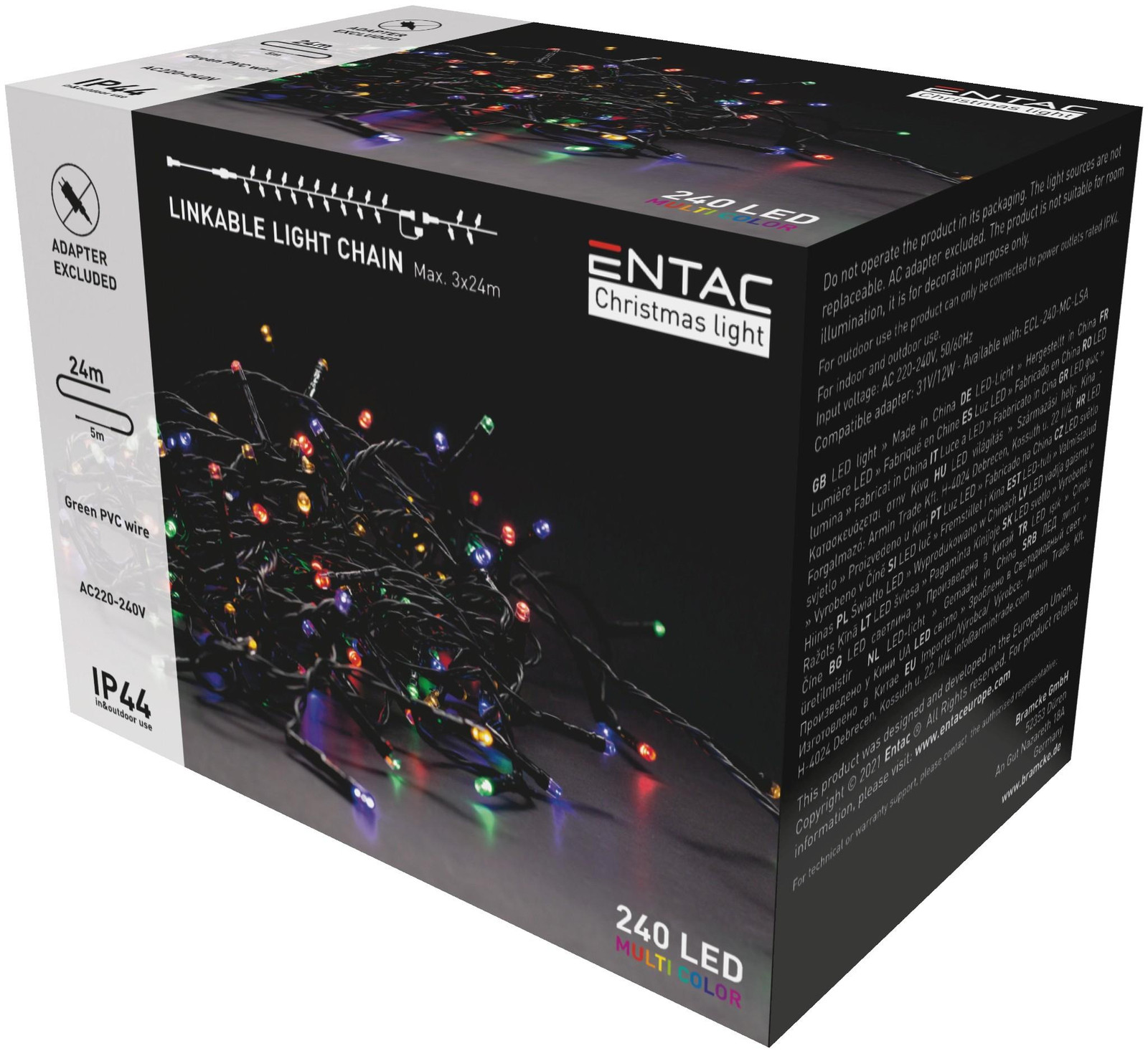 Entac LED Lichtsnoer Kerstverlichting RGB Gekleurd 24m