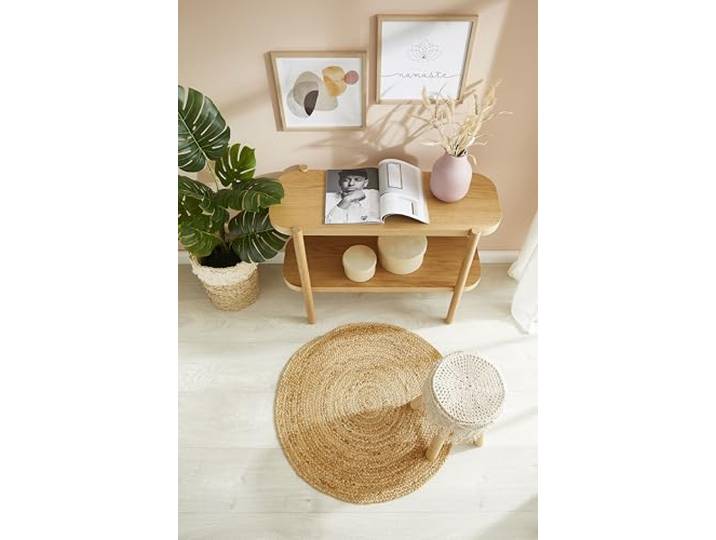 -LUXOR- living Tapis Mamda - Tapis Rond en Jute - Convient également comme Tapis de Chambre à Coucher - Tapis bohème Durable Beige - Tapis de Salon - Produit Naturel 150 cm Rond