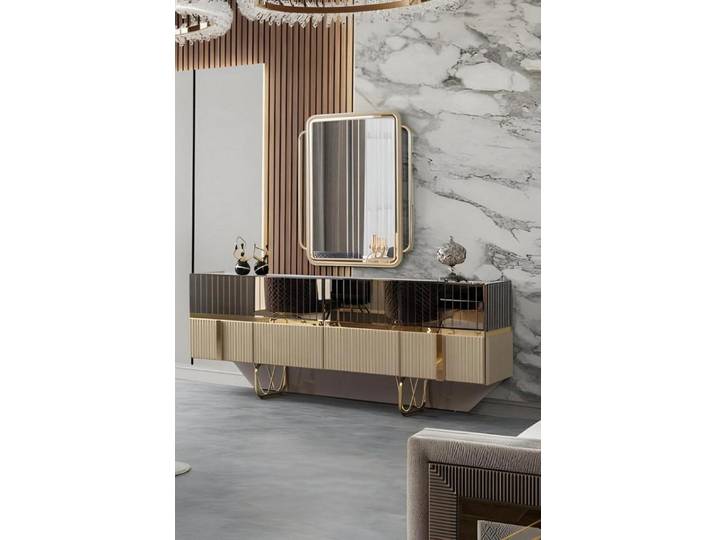 JVmoebel Sideboard Sideboard mit Spiegel und goldenen Elementen im luxuriösen Stil (2 St)