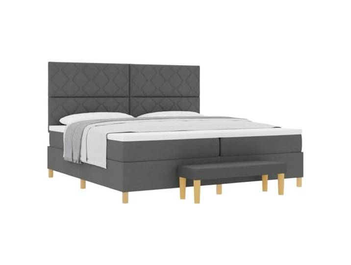 KTHLBRH Boxspringbett dunkelgrau 200 x 200 cm Stoff Kopfteil aus Polyester, Holztechnik, Matratze aus mittelfestem Schaumstoff, inkl. Sitzbank, modernes Design