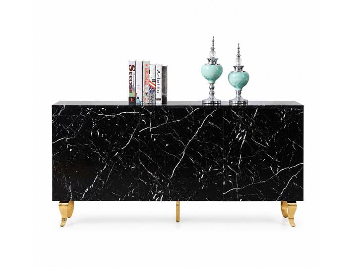 Buffet Baroque – Laqué Effet Marbre – 3 Portes – 160x40x80 Cm